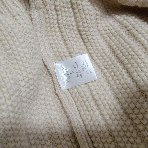 CREAM Heavy Knit scalloped hem‎ Ribbed Cropped Comfy Crew Neck Sweater L - Picture 9 of 10